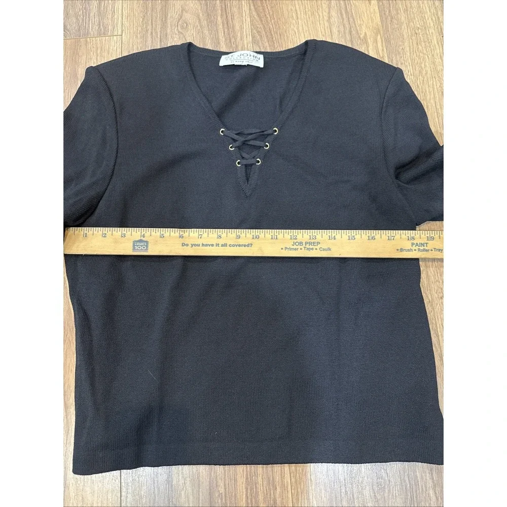 ST. JOHN Collection by Marie Gray Knit  Laced V-neck  Studs Black Sweater